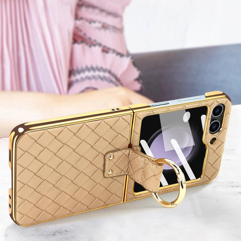 HuHa Protective Cover For Samsung Galaxy Z Flip6 / Flip7 FE VIETAO Woven Leather Metal Ring Phone Case(Green) - Image 5