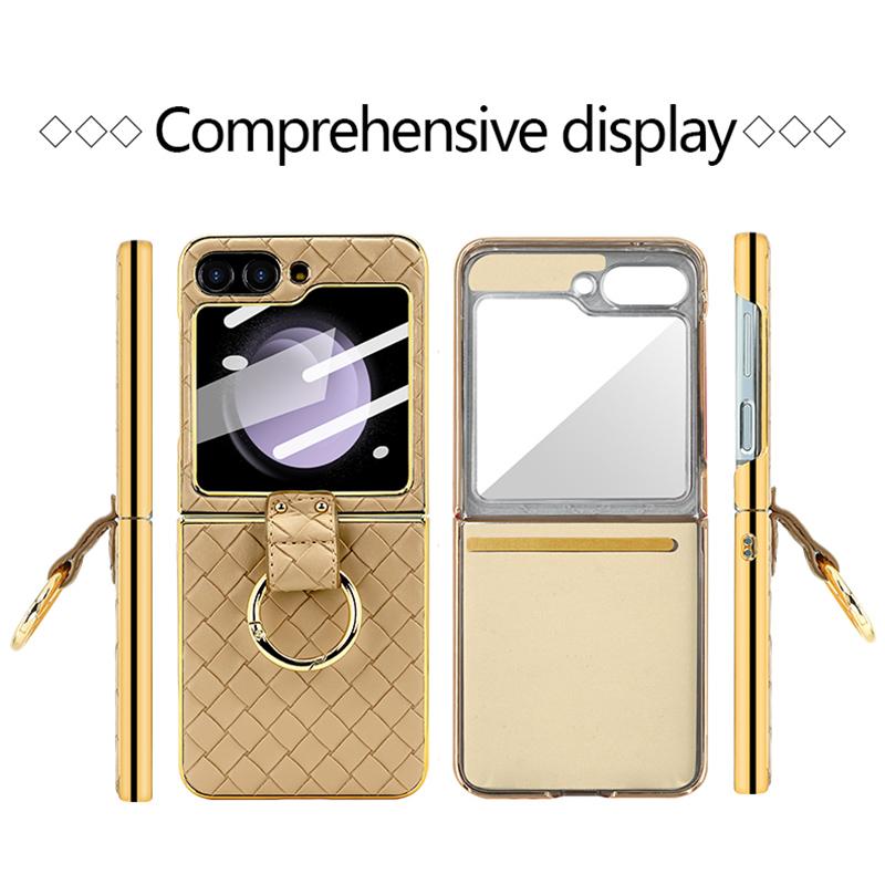 HuHa Protective Cover For Samsung Galaxy Z Flip6 / Flip7 FE VIETAO Woven Leather Metal Ring Phone Case(Green) - Image 3