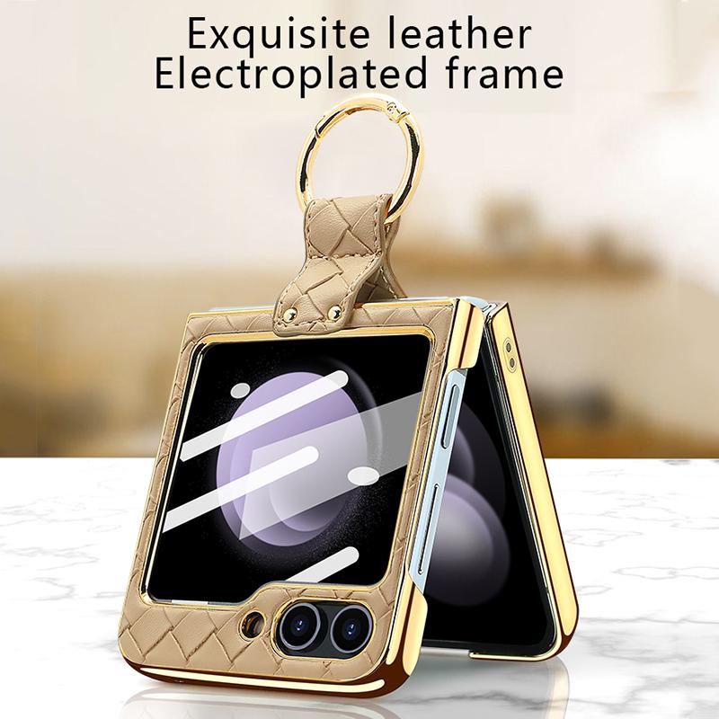 HuHa Protective Cover For Samsung Galaxy Z Flip6 / Flip7 FE VIETAO Woven Leather Metal Ring Phone Case(Green) - Image 4