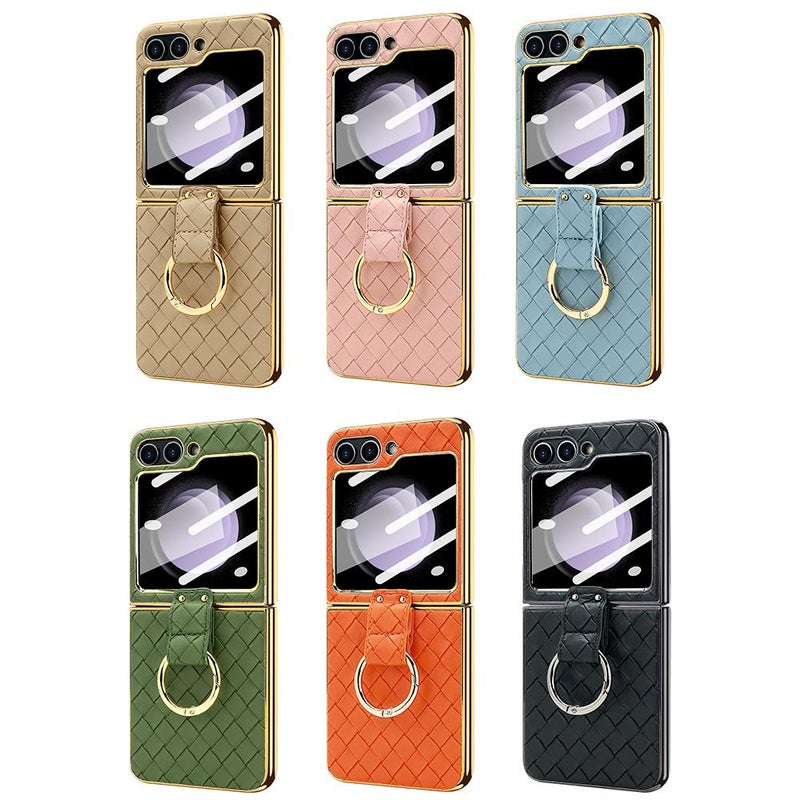 HuHa Protective Cover For Samsung Galaxy Z Flip6 / Flip7 FE VIETAO Woven Leather Metal Ring Phone Case(Green) - Image 2