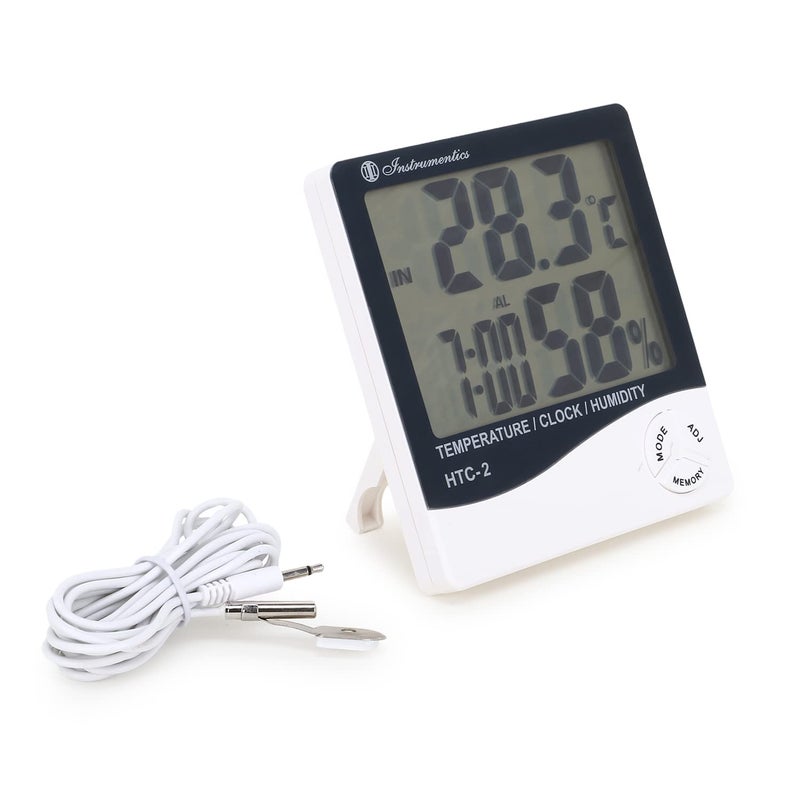 DGARYS Plastic Indoor Outdoor Temperature Humidity Hygrometer, Temperature, Humidity, Calendar, Clock, Alarm, Tabletop Or Wall Mount Htc-2 - Image 1