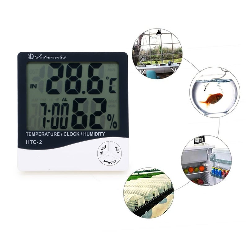 DGARYS Plastic Indoor Outdoor Temperature Humidity Hygrometer, Temperature, Humidity, Calendar, Clock, Alarm, Tabletop Or Wall Mount Htc-2 - Image 2