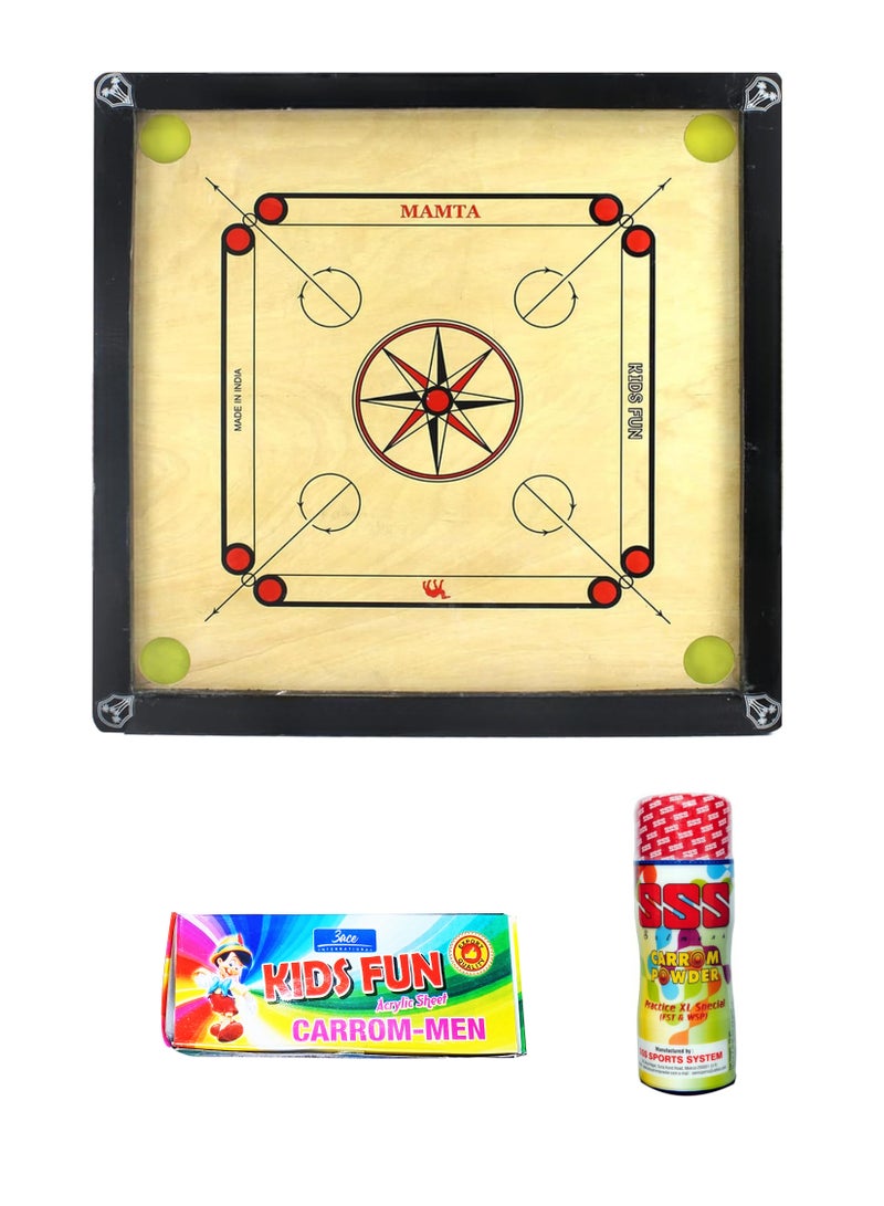 Carrom Board, 30x30x1.5Inches, Black and Brown Surface with Plastic Coins, Plywood Surface, and Hardwood Borders- "Made In India" - Image 1