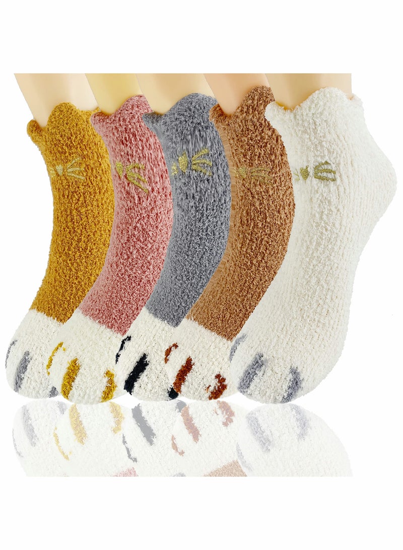 Excefore Cat Claw Socks for Women Girl Lovely Cotton Socks Cute Coral Fleece Multipack Casual Socks Novelty Breathable Soft Comfortable Animal Socks Gifts 5 Pairs - Image 1