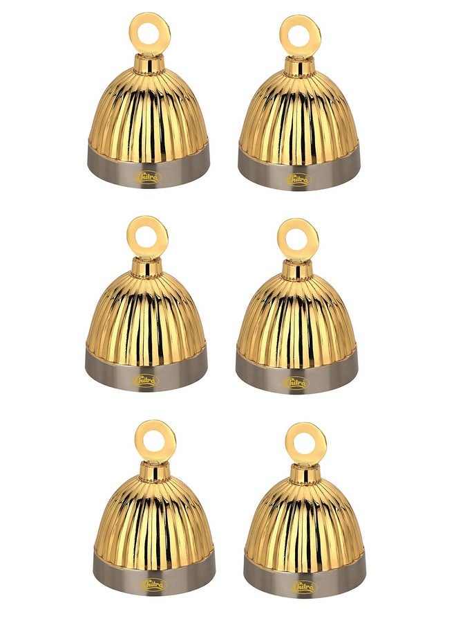 Chitra Brass Decorative Italian Bell for Pooja Rooms Pack of 6 (Silver Gold, 50 MM) - Image 1