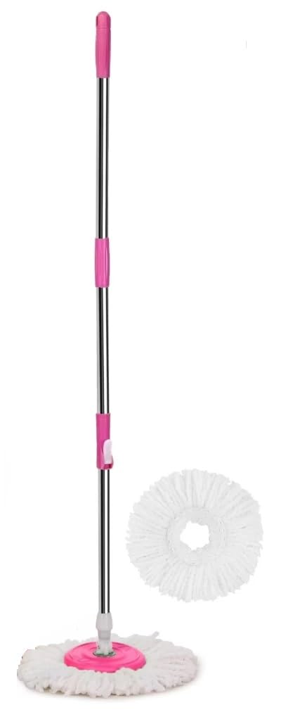 Hill Clean 360 Spin Mop Stick Stainless Steel for Elite Floor Cleaning with 2 White Microfiber Refill - Image 1