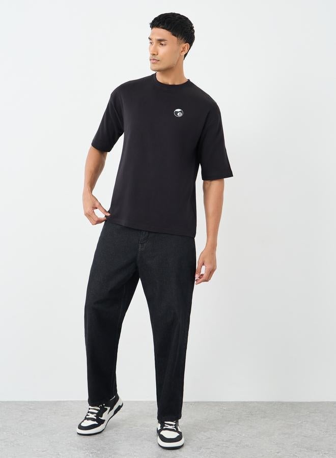 Styli Men Black Graphic Print Oversized T-Shirt - Image 2