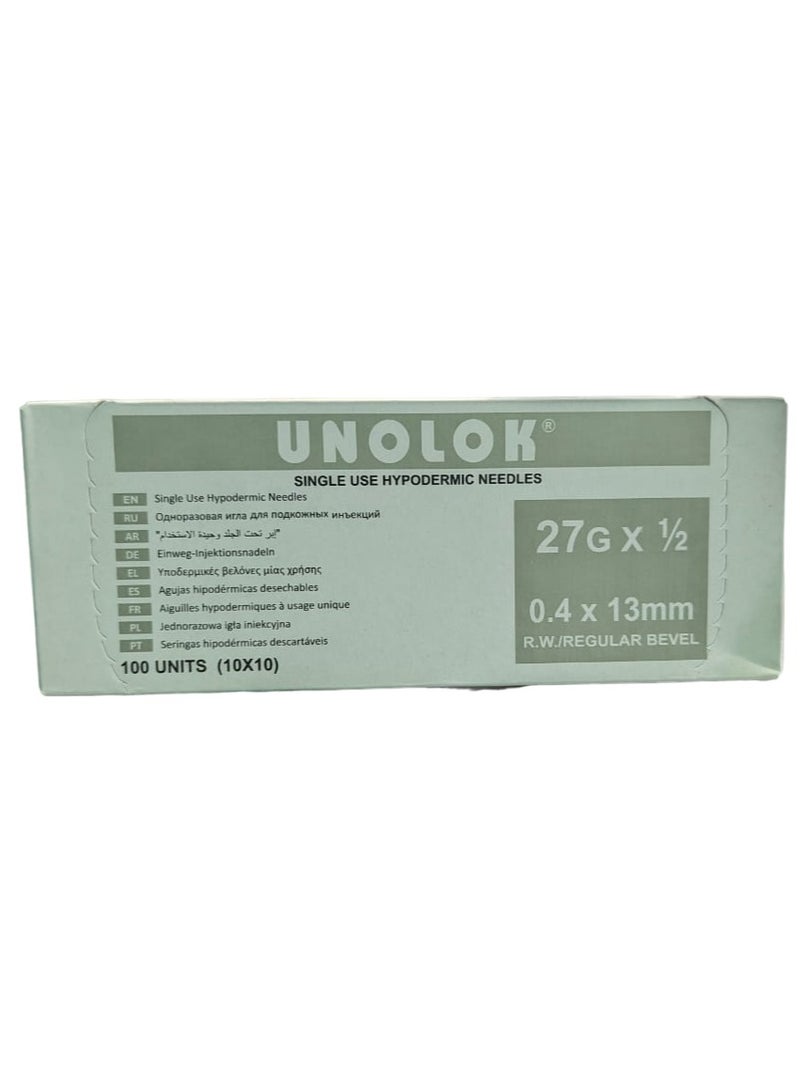 Single Use Hypodermic Needles (0.4 x 13mm) 100 Units