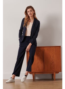 Women Regular Fit Solid Blazer, Navy Blue