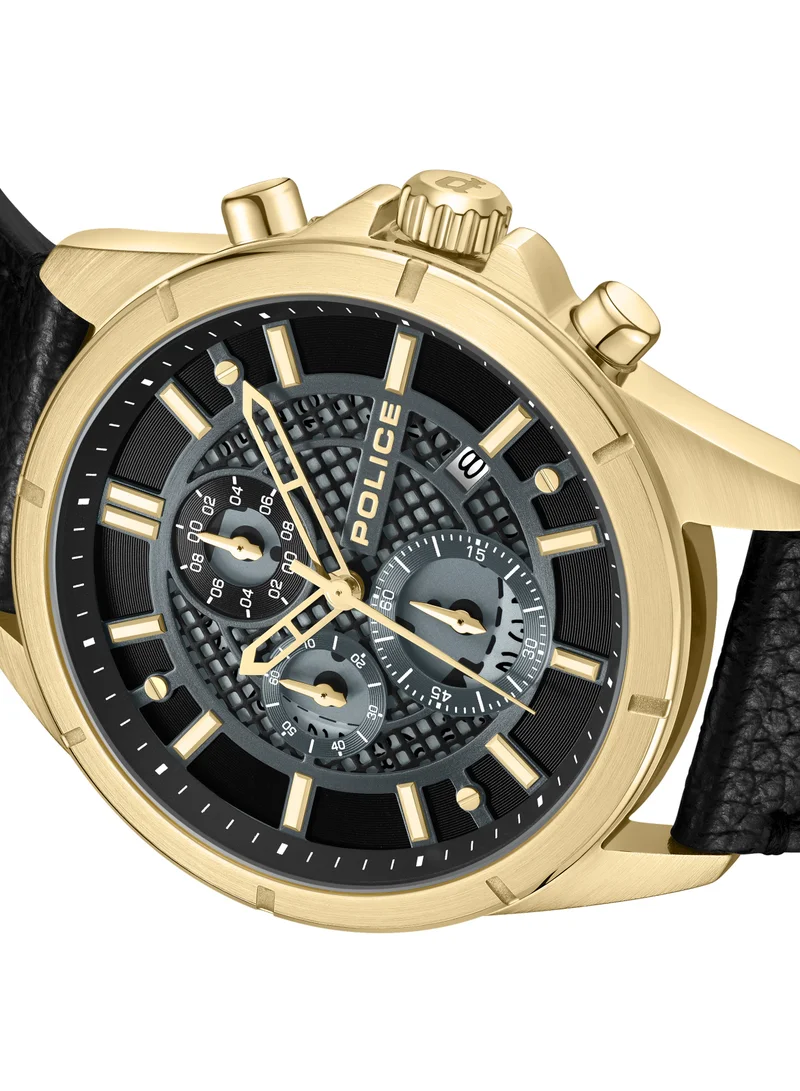 بوليس Burbank 45mm Men's Chronograph Watch with Black Leather Strap
