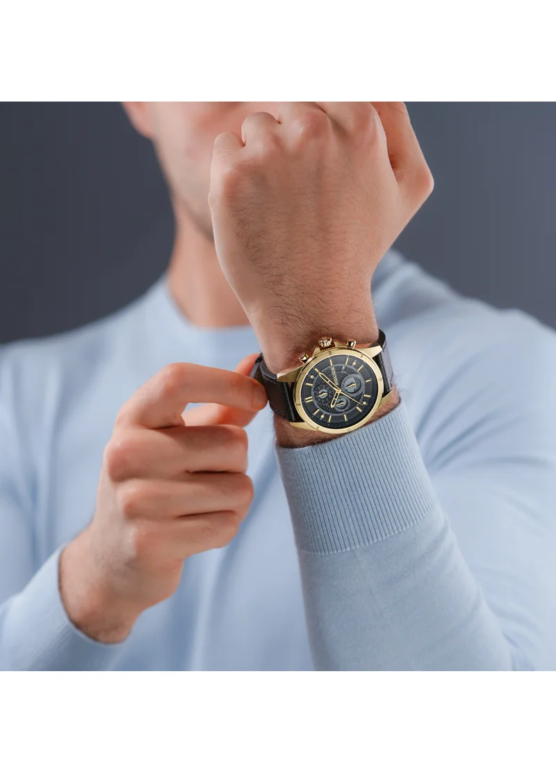 بوليس Burbank 45mm Men's Chronograph Watch with Black Leather Strap