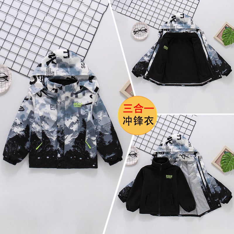 Boys' Coat Children'S Charge Clothes Fleece-Lined Thickened Children'S Removable Three-In-One - Image 4