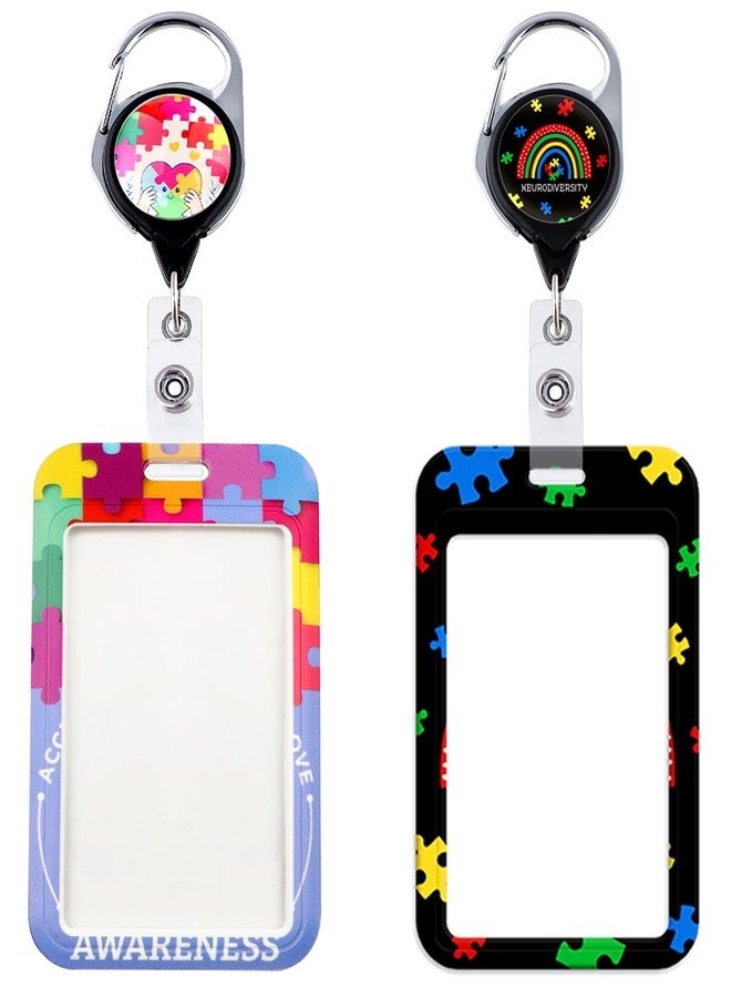 DMLSKY Autism Aware Badge Reel Retractable ID Holder Cute Name Reel Clip Vertical ID Key Card Badge Holder for Women Nurse Teacher Preppy School Student - Image 1