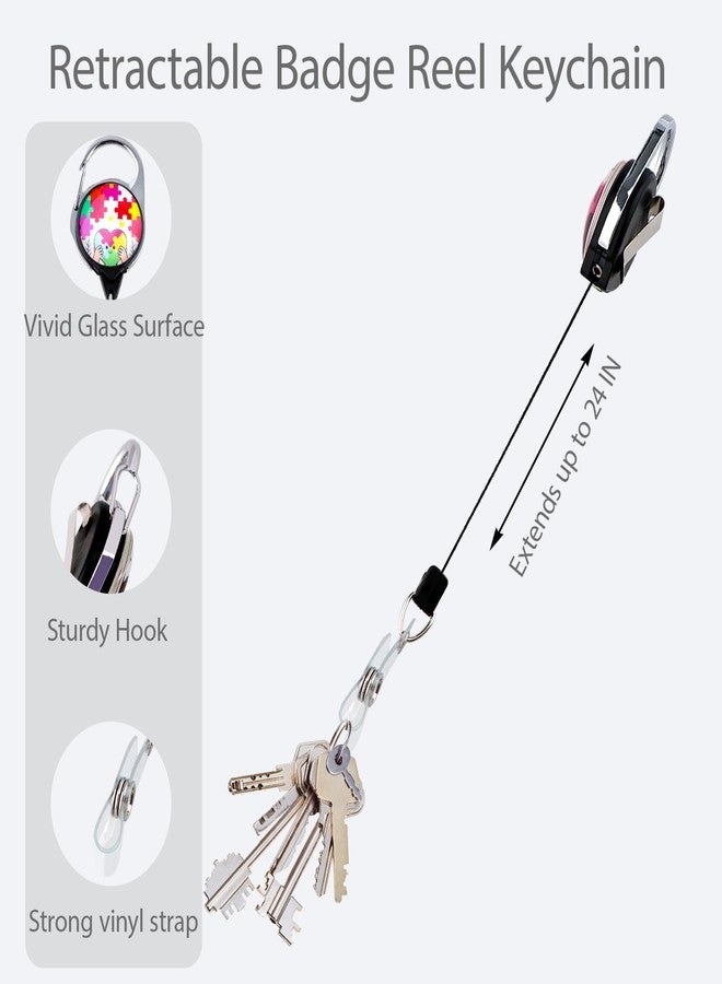 DMLSKY Autism Aware Badge Reel Retractable ID Holder Cute Name Reel Clip Vertical ID Key Card Badge Holder for Women Nurse Teacher Preppy School Student - Image 2