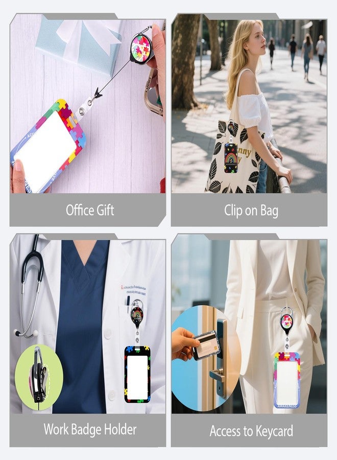 DMLSKY Autism Aware Badge Reel Retractable ID Holder Cute Name Reel Clip Vertical ID Key Card Badge Holder for Women Nurse Teacher Preppy School Student - Image 3