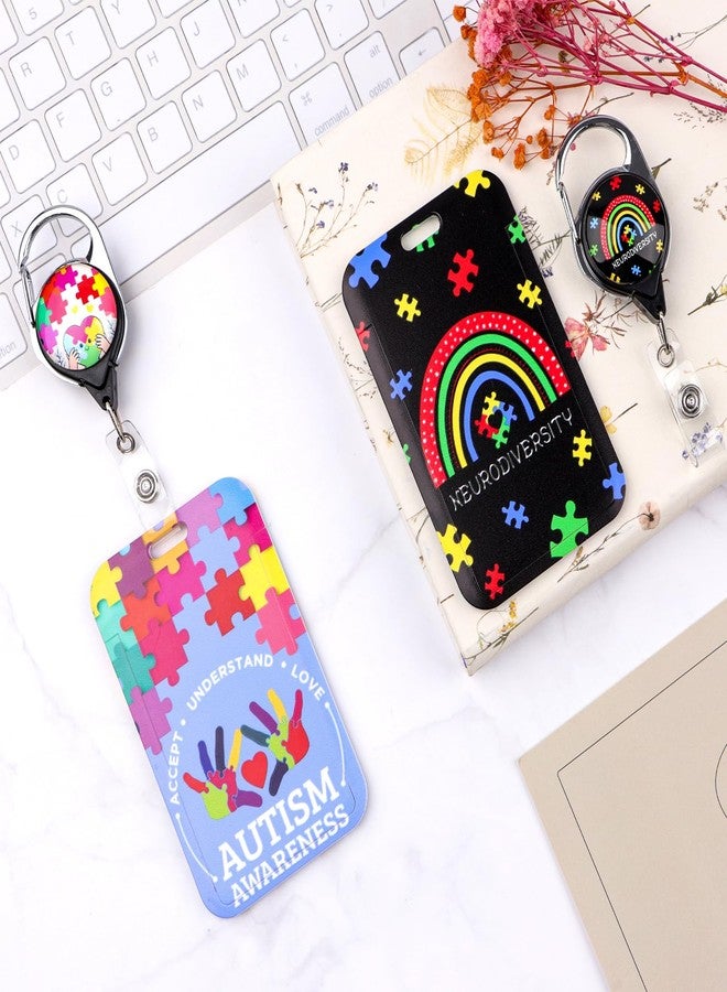 DMLSKY Autism Aware Badge Reel Retractable ID Holder Cute Name Reel Clip Vertical ID Key Card Badge Holder for Women Nurse Teacher Preppy School Student - Image 5