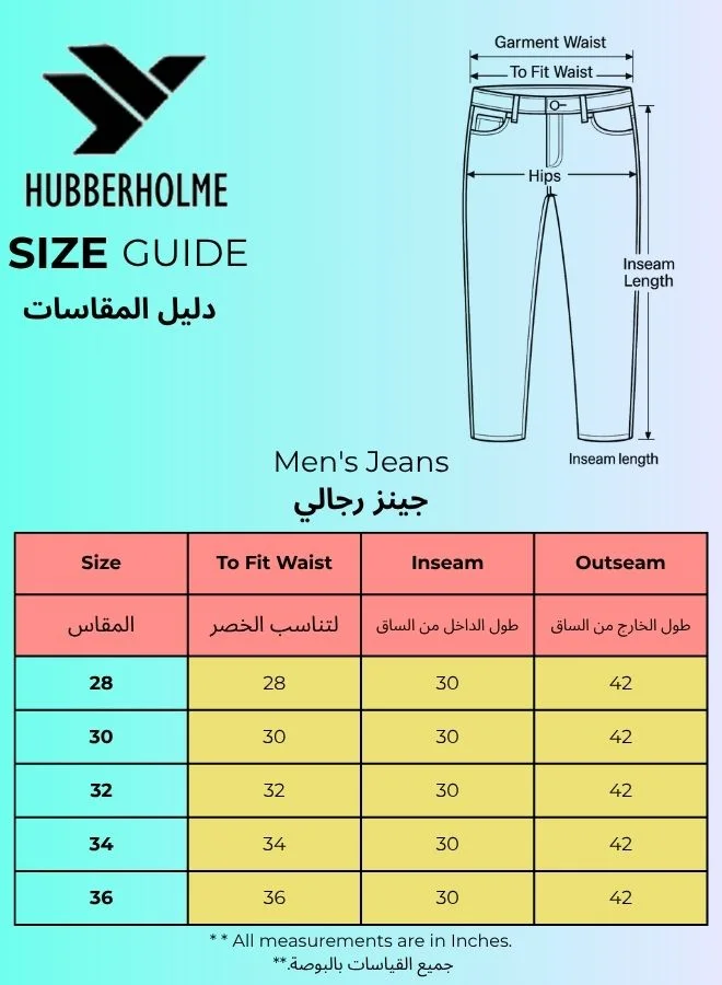 Hubberholme  Men's Light Blue 100% Cotton Solid Pattern Full Length Jogger Jeans for Men | Best Price UAE