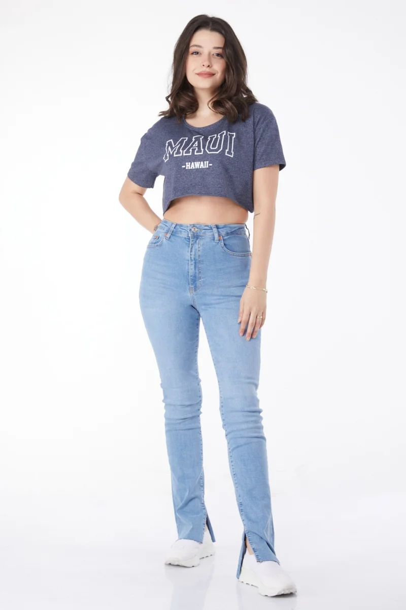 Tofisa Plain Mid Women's Blue Ripped Leg Jeans - 25193