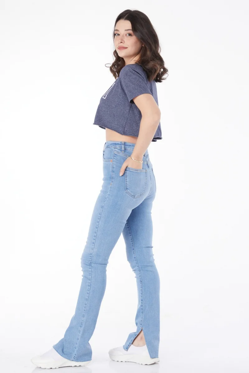 Tofisa Plain Mid Women's Blue Ripped Leg Jeans - 25193