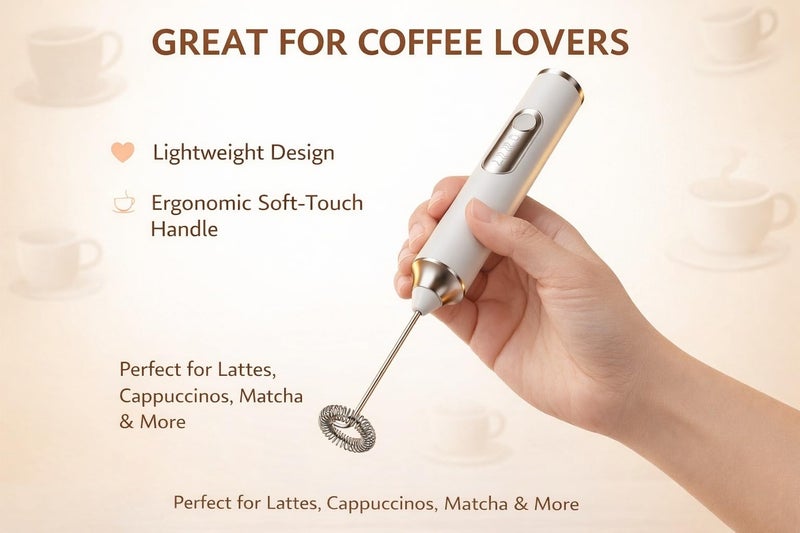Konquer TimeS Rechargeable Handheld Milk Frother 3 Speed Electric Coffee Frother with Dual Whisks, Stand-Up Design for Lattes, Cappuccinos, Cream, and Buttermilk, Rechargable 1200 mAh Batterie - Image 4