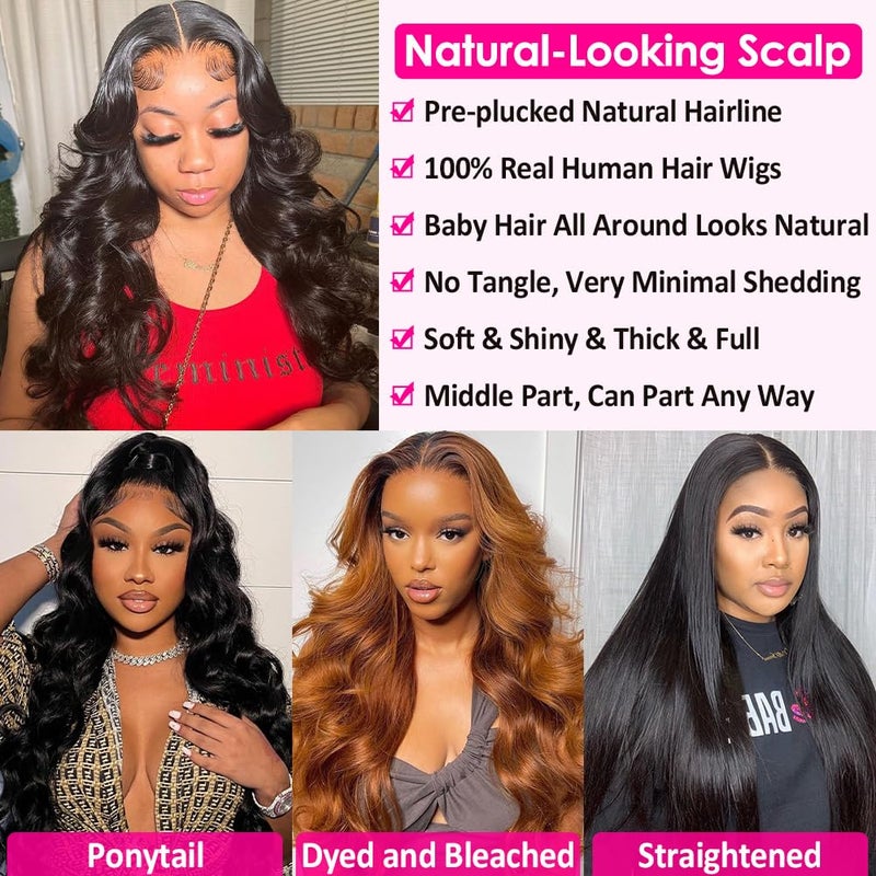 Hedy 220% Density Lace Front Wigs Human Hair Wigs for Black Women Pre Plucked with Baby Hair Body Wave Glueless 10A Lace Closure Wigs Human Hair Natural Color 22 Inch - Image 5