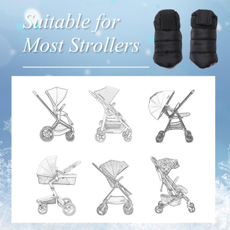 Zsedrut Stroller Gloves Universal Winter Anti-Freeze Stroller Mittens Water Repellent Hand Warmer Muff Fleece Lined,Winter Stroller Accessories (Black) - Image 5