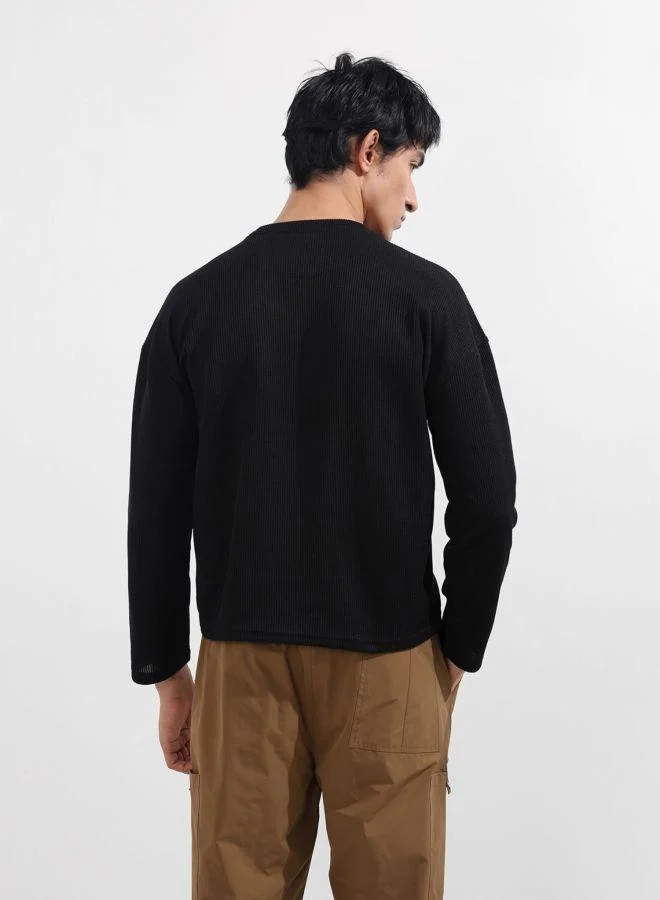 شركة المرآب الهندية Men Boxy Fit Textured Crew Neck Full Sleeves T-Shirt