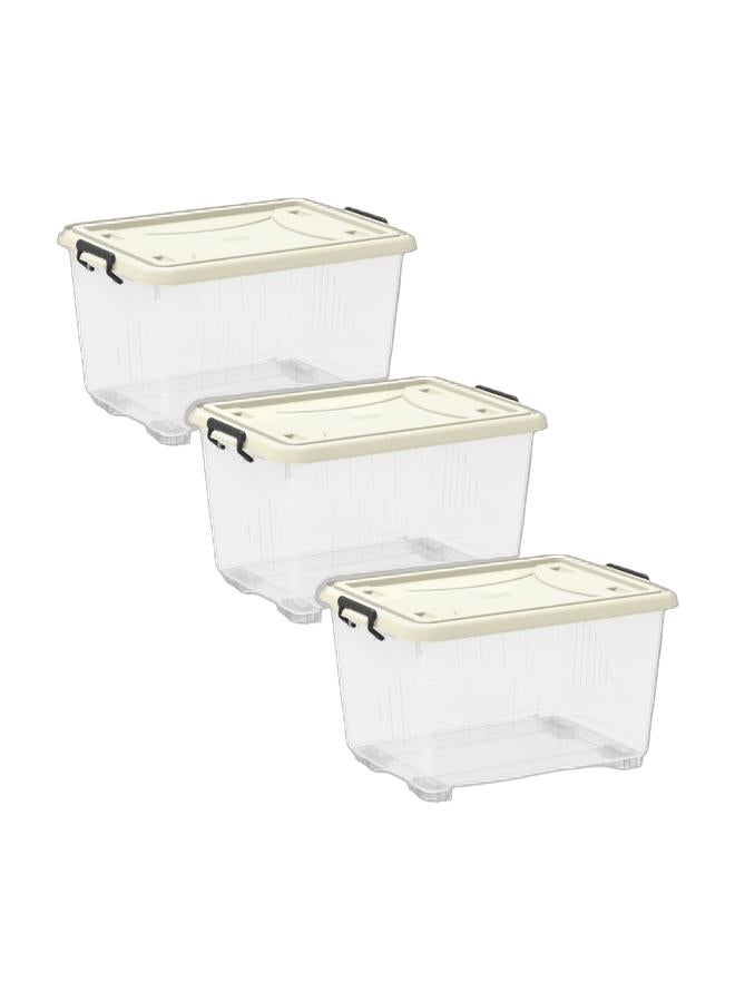 Cosmoplast صندوق تخزين بلاستيكي شفاف سعة 22 لتر مع عجلات وغطاء قابل للقفل (عبوة من 3) - Image 1