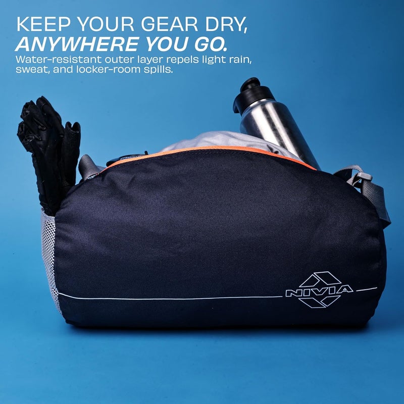 Nivia Basic Duffel Bag - Navy Blue and Orange - Image 4