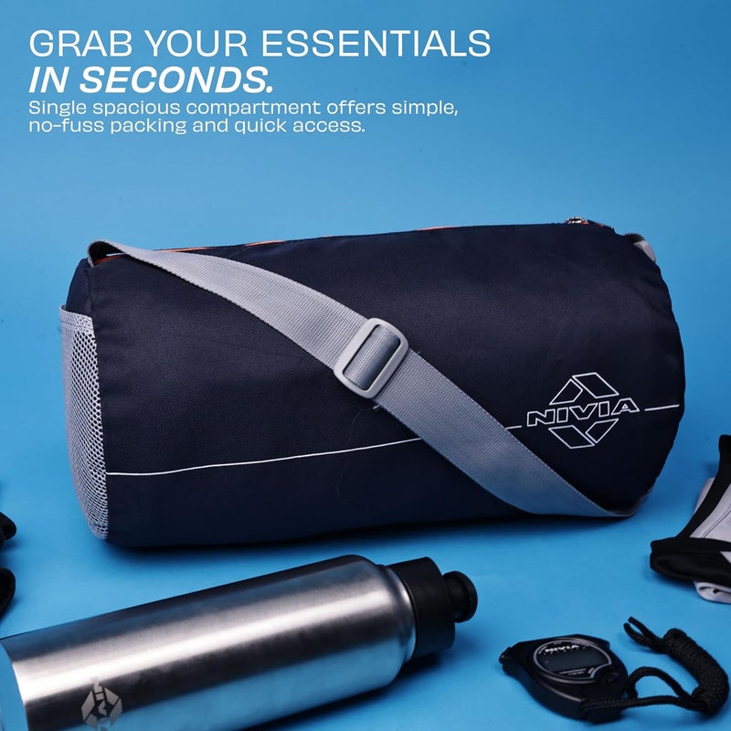 Nivia Basic Duffel Bag - Navy Blue and Orange - Image 5