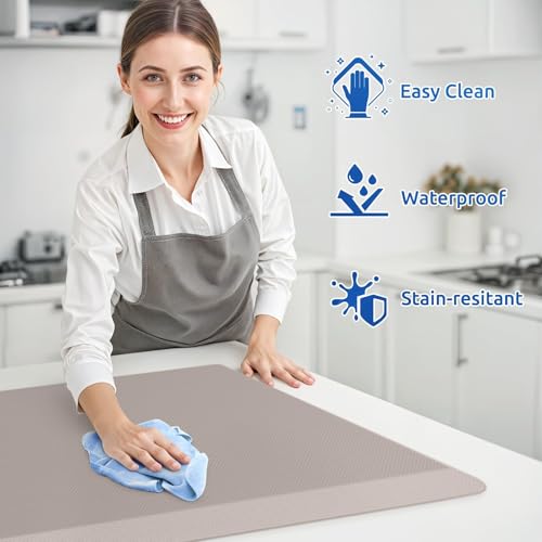 KitchenClouds 2PCS Kitchen Rugs Cushioned Anti-Fatigue Non-Slip Waterproof Kitchen Mat Comfort Foam Standing Mat for Floor Office Sink Laundry (Khaki) - Image 4