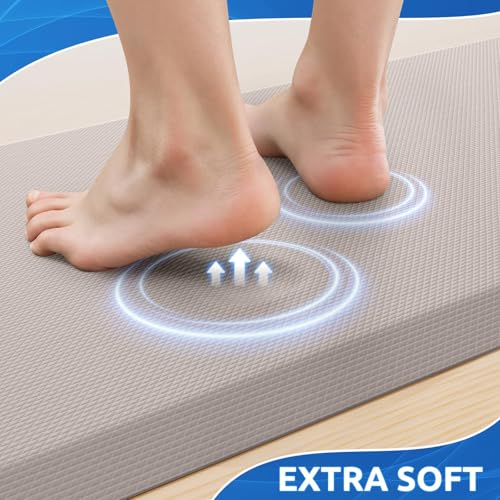 KitchenClouds 2PCS Kitchen Rugs Cushioned Anti-Fatigue Non-Slip Waterproof Kitchen Mat Comfort Foam Standing Mat for Floor Office Sink Laundry (Khaki) - Image 3