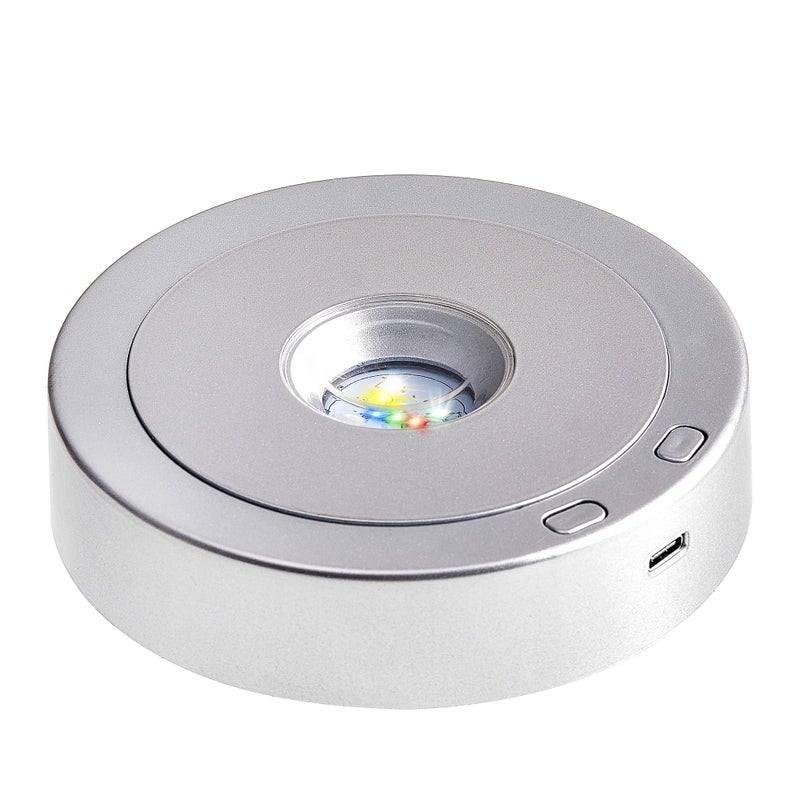 EUSTUMA Rotating LED Display Base Colorful Light Crystal Display Base StandSuitable for Glass Crystal Spherical ArtworkHoliday Party Decoration silver