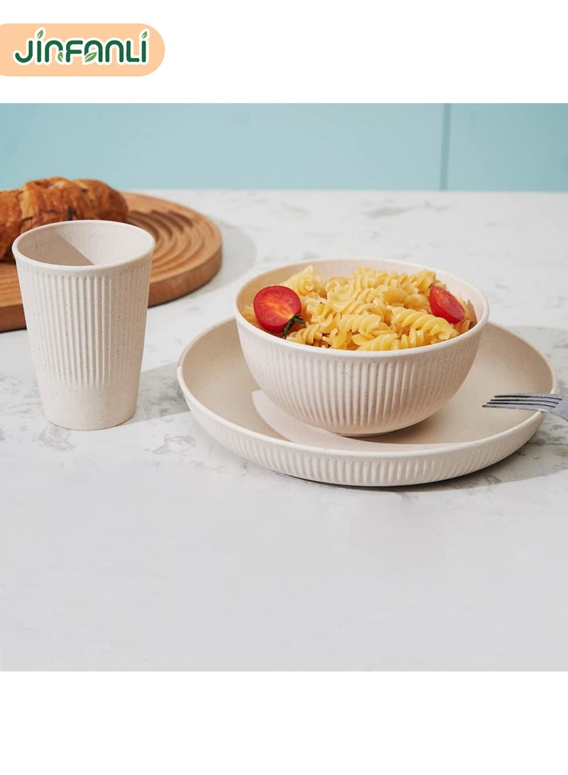 جين فان ل أنا مجموعة أدوات مائدة من قش القمح، مكونة من 18 قطعة، غير قابلة للكسر، قابلة لإعادة الاستخدام، مجموعات أكواب وأطباق وأوعية للمطبخ، أطباق آمنة للاستخدام في غسالة الأطباق والميكروويف - Image 4