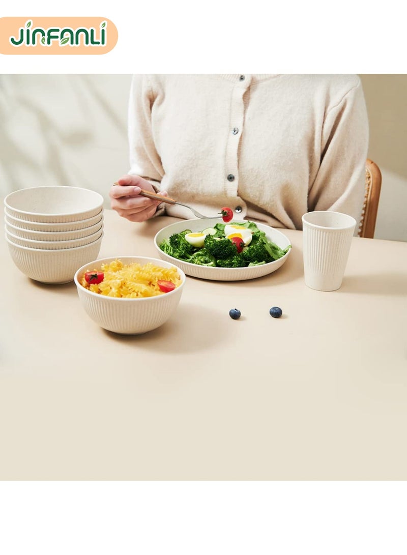 جين فان ل أنا مجموعة أدوات مائدة من قش القمح، مكونة من 18 قطعة، غير قابلة للكسر، قابلة لإعادة الاستخدام، مجموعات أكواب وأطباق وأوعية للمطبخ، أطباق آمنة للاستخدام في غسالة الأطباق والميكروويف - Image 5