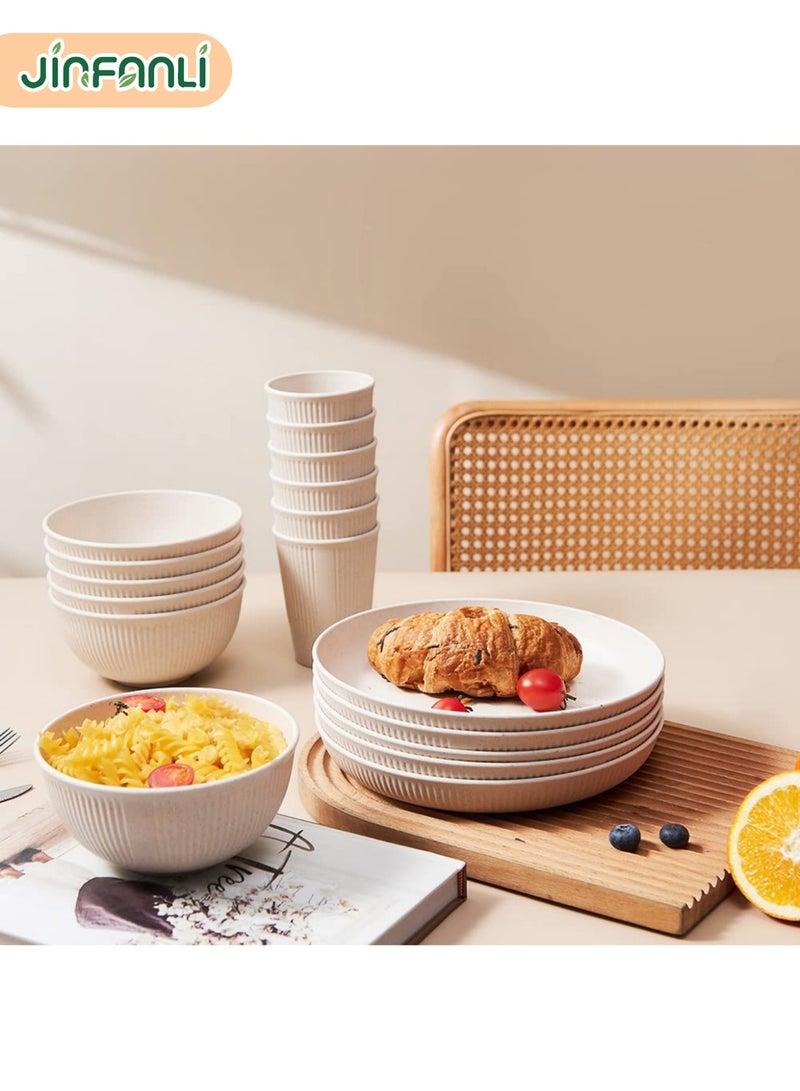 جين فان ل أنا مجموعة أدوات مائدة من قش القمح، مكونة من 18 قطعة، غير قابلة للكسر، قابلة لإعادة الاستخدام، مجموعات أكواب وأطباق وأوعية للمطبخ، أطباق آمنة للاستخدام في غسالة الأطباق والميكروويف - Image 2