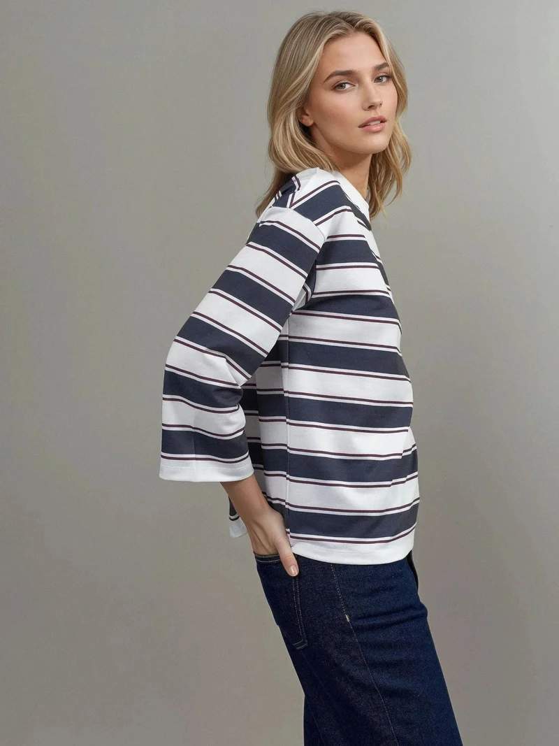 HICCUP Striped Crew Neck Long Sleeve T-Shirt