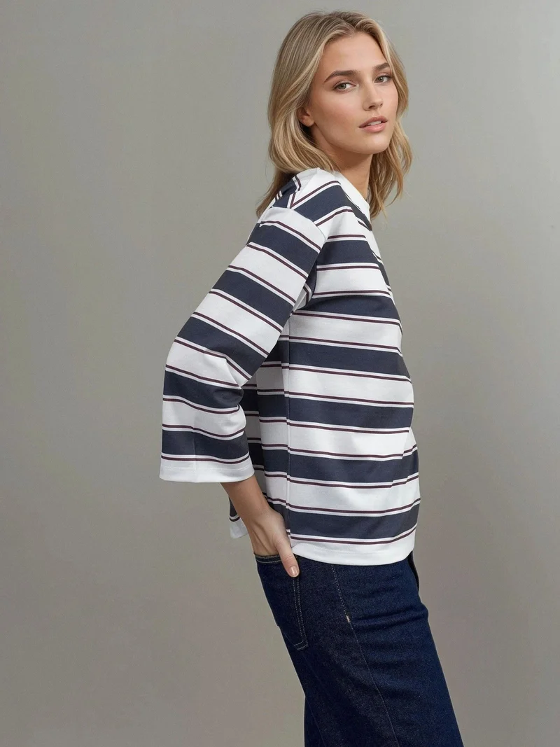 HICCUP Striped Crew Neck Long Sleeve T-Shirt