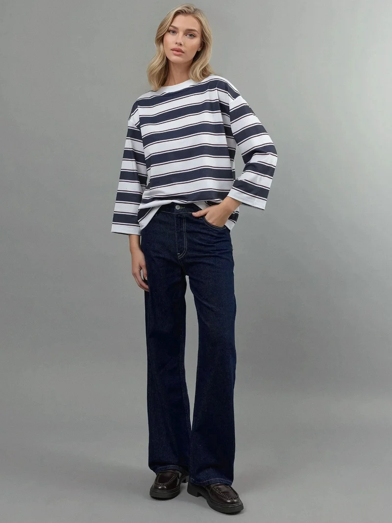 Hiccup Blue Striped Crew Neck Long Sleeve T-Shirt for Women | Best Price UAE