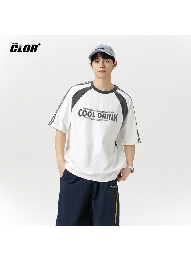 Clor Men's Casual Short Sleeve Summer Trend Ice Silk Splicing Contrast Color T-shirt Striped Loose Top Dxc01 White 4XL - Image 3