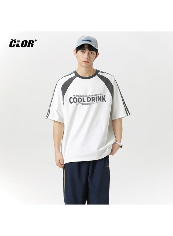 Clor Men's Casual Short Sleeve Summer Trend Ice Silk Splicing Contrast Color T-shirt Striped Loose Top Dxc01 White 4XL - Image 4