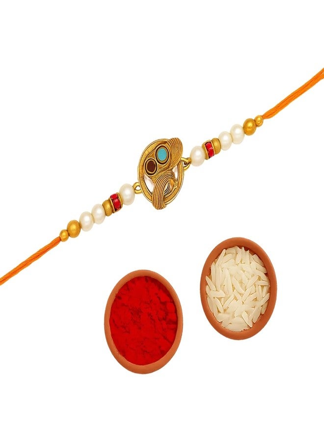 Sage Square Resin Evil Eye Rakhi for Brother with Roli Chawal | Handcrafted Raksha Bandhan Thread | Designer Beads, Stones & Festival Gifting for Bhai (Design 5) - Image 1