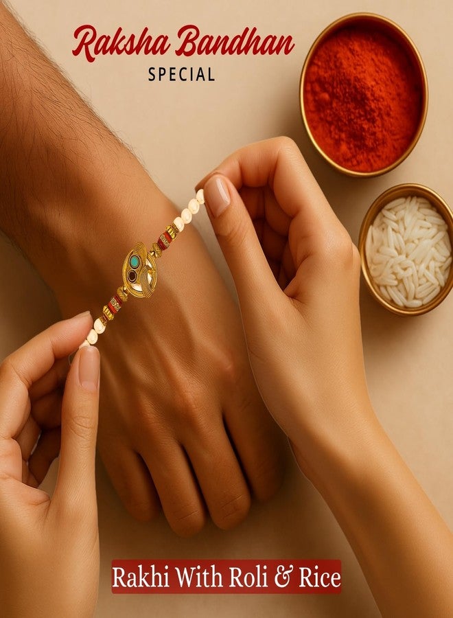 Sage Square Resin Evil Eye Rakhi for Brother with Roli Chawal | Handcrafted Raksha Bandhan Thread | Designer Beads, Stones & Festival Gifting for Bhai (Design 5) - Image 3
