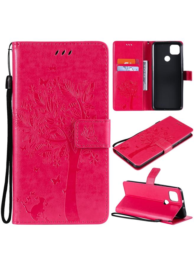 S-TOP Case For Motorola Moto G9 Power Tree & Cat Pattern Pressed Printing Horizontal Flip PU Leather Case with Holder & Card Slots & Wallet & Lanyard - Image 1