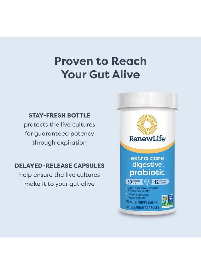 Renew Life كبسولات بروبيوتيك رينيو لايف إكسترا كير الهضمية، 50 مليار CFU مضمونة، مكمل يومي يدعم الصحة المناعية والهضمية والتنفسية (1)، L. Rhamnosus GG، خالي من الألبان وفول الصويا والغلوتين، 60 حبة - Image 5