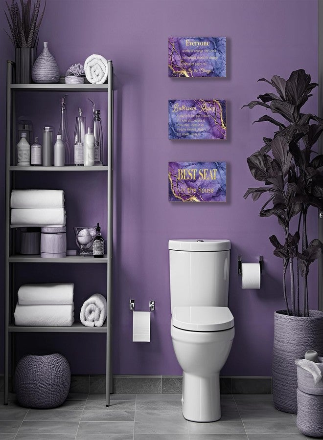 DONFENTHY 3 Pieces Purple Gold Bathroom Decor Bathroom Rules Wall Art Purple Gold Bathroom Rules Signs Best Seat in The House Farmhouse Wooden Sign for Bathroom Toilet Wall Decor (Purple Gold 10x5") - Image 5
