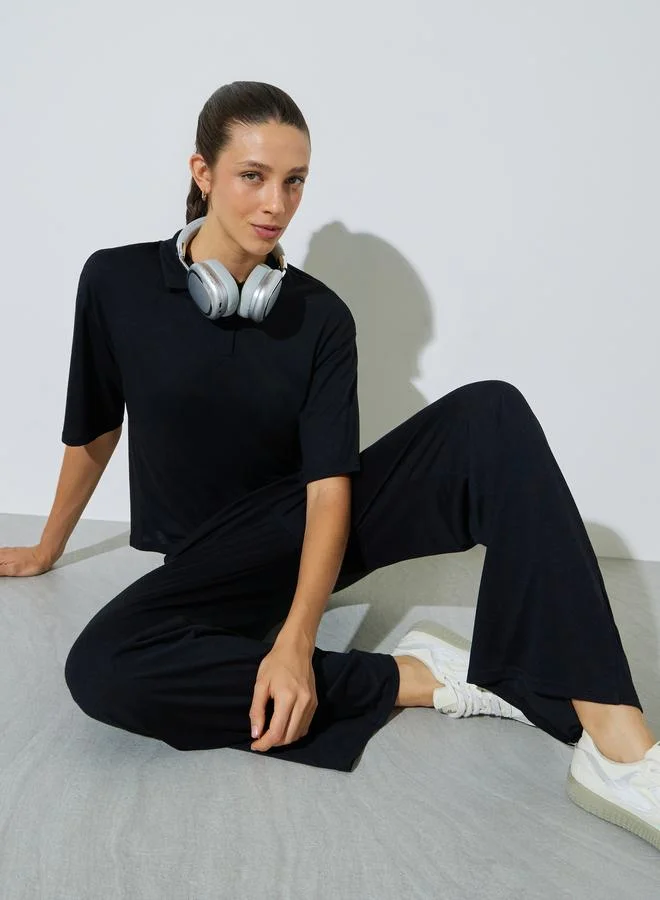 Styli Solid Oversized Top and Wide Leg Joggers Co-Ords