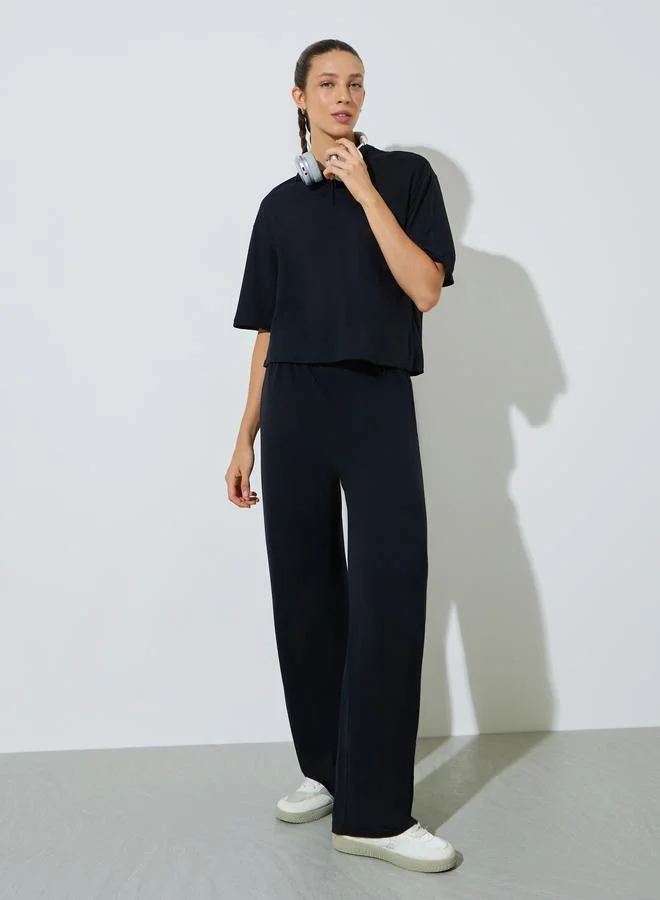 Styli Solid Oversized Top and Wide Leg Joggers Co-Ords