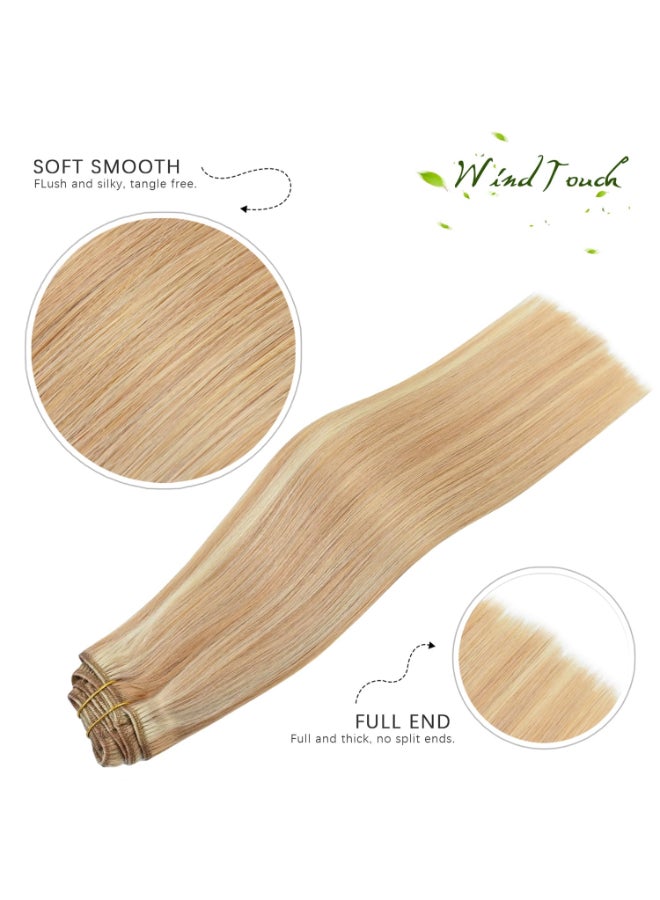WindTouch Clip in Hair Extensions Human Hair Balayage Reddish Brown to Blonde Highlights for Blonde 12Inch 75g 12P613 7PCS - Image 4
