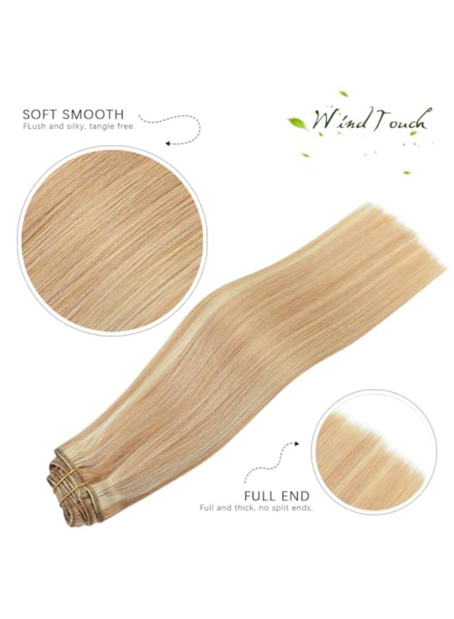 WindTouch Clip in Hair Extensions Human Hair Balayage Reddish Brown to Blonde Highlights for Blonde 12Inch 75g 12P613 7PCS - Image 3